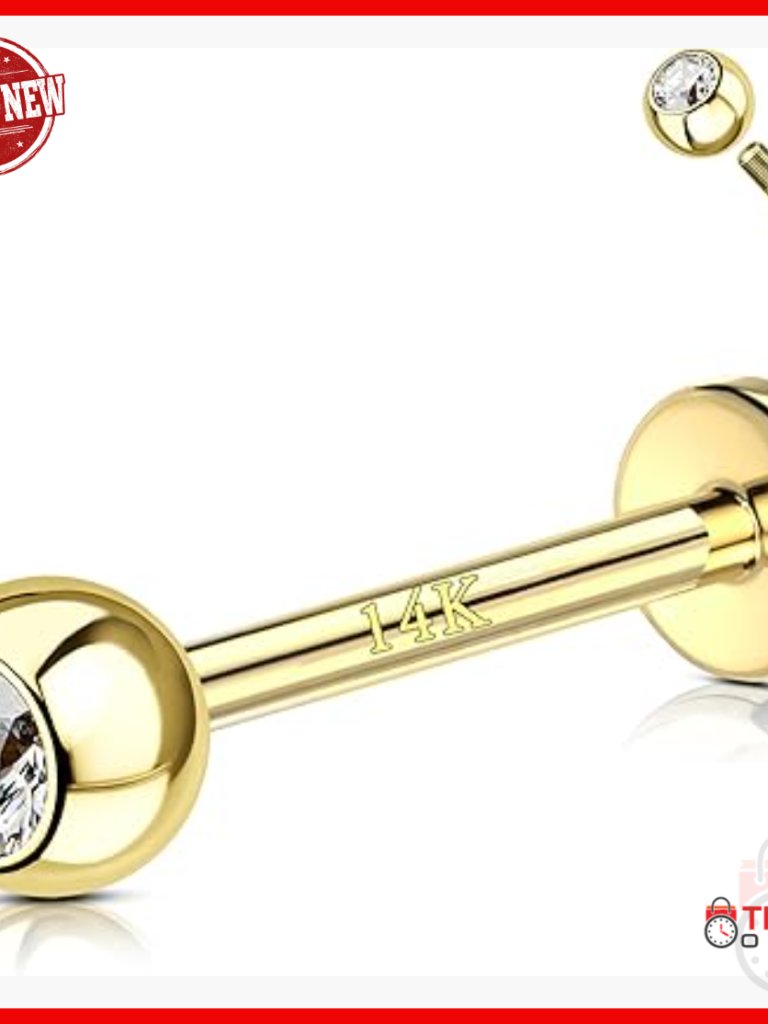 14k Solid Gold Tongue Barbell 14g 16mm Nickel Free Body Jewelry
